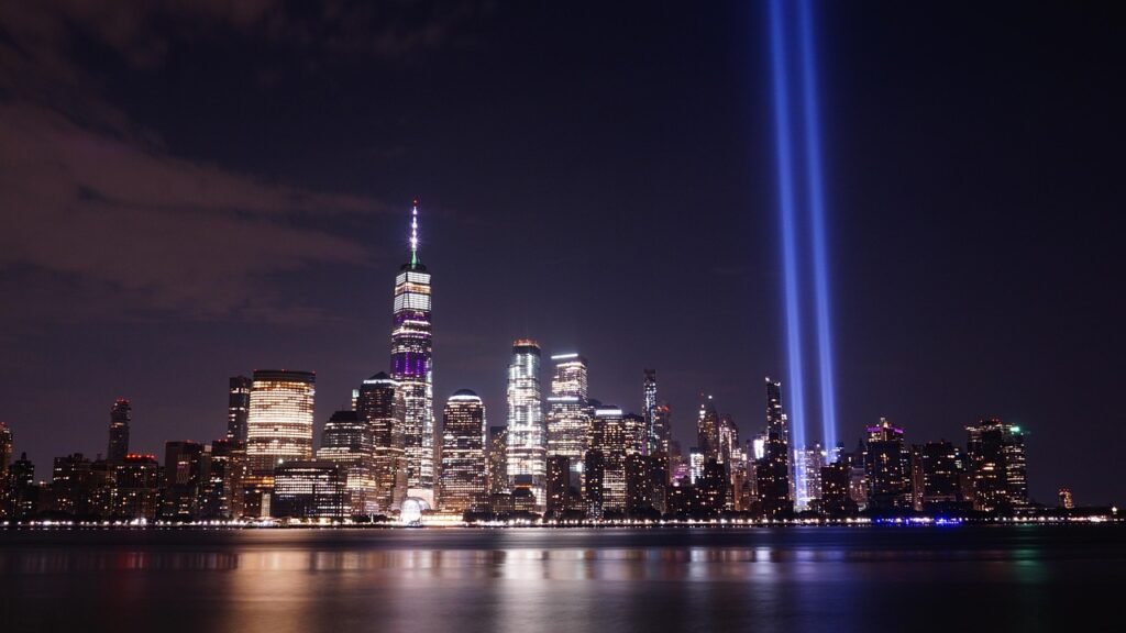 tribute in light, 9 11 gedenkteken, nieuw, new york city, wtc, manhattan, architectuur, wolkenkrabbers, stadsgezicht, centrum