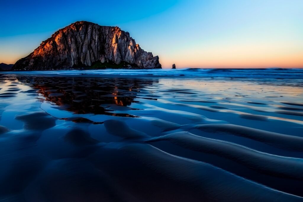 morro baai, californië, zonsondergang, schemering, steen, vorming, toerisme, lucht, natuur, buitenshuis, vakantie, zee, oceaa