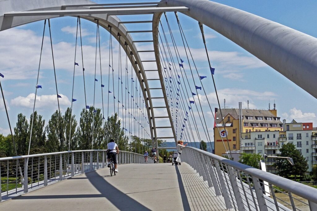 drielandenbrug, rijn, fietspad, lopen, duitsland, frankrijk, zwitserland, want aan de rijn, hunningue, bovenrijn, haven van b