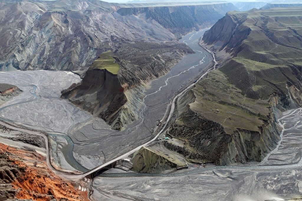natuur, reizen, exploratie, buitenshuis, hongshan grand canyon, bird's eye view, ravijn, xinjiang