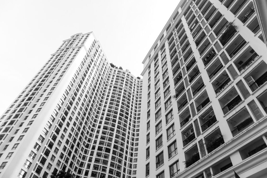 condominium, gebouw, zwart en wit, stad, wolkenkrabber, facade, architectuur, residentieel, toren, luxe appartement, appartem