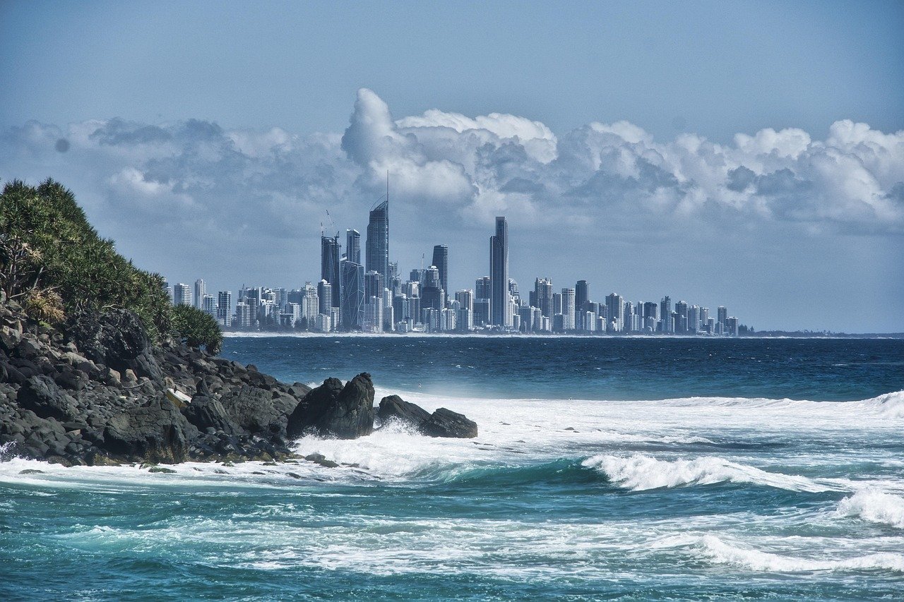 stad, kust, skyline