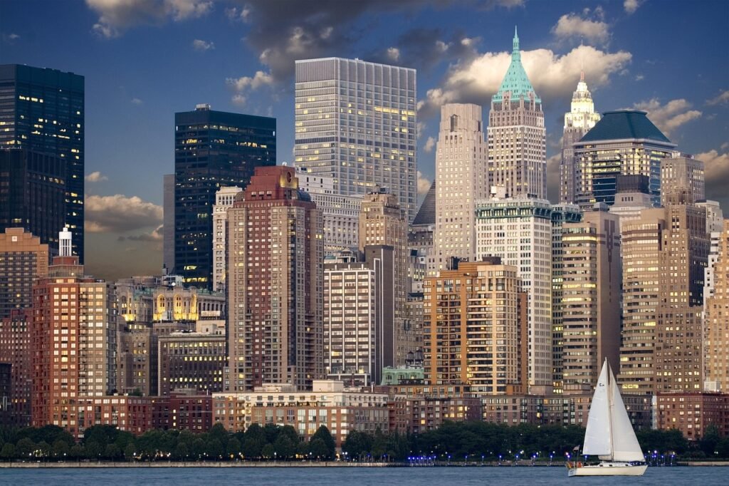 new york, skyline, manhattan, hudson, wolkenkrabber, stedelijke, new york city, stad, nee, nyc, vs, panorama, verenigde state