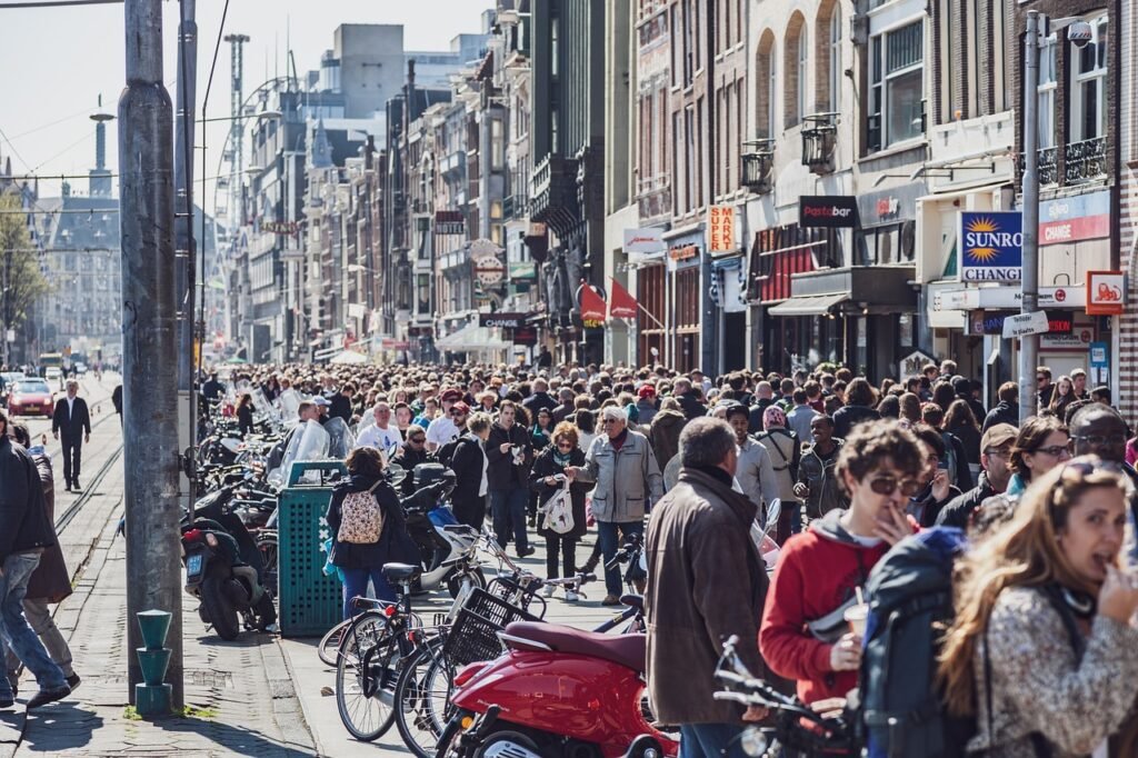 amsterdam, netherlands, crowd, people, mass, away, city, tourism, center, cityscape, urban, rush, tourist, tourists, pressure