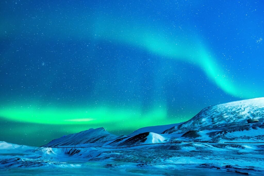 kerstmis achtergrond, aurora, poollicht, northern lights, aurora borealis, ijs, avontuur, sterren, arctisch, besneeuwd, lands